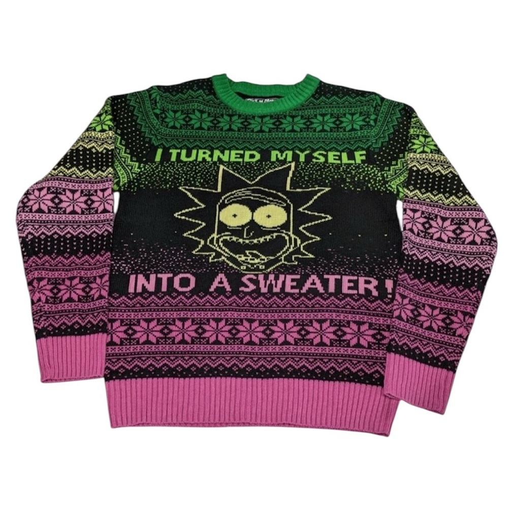 Cartoon Network Black, Green, and Pink Graphic Crewneck Sweater